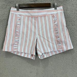 Loft shorts women 0 blue red striped ruffle accent stretch nautical beach resort
